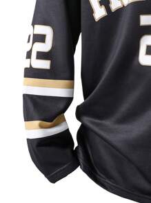 SHEIN 少女休闲街头风格冰球图案运动衫 - 黑色 - 查看 3