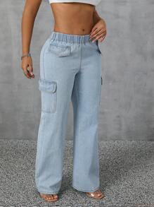 SHEIN SXY Women's Casual Daily Wear Pocket Design Denim Jeans
