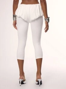 MUSERA Quần short cạp thấp xếp ly mặc ngoài quần legging, phong cách Y2K thập niên 90, mùa hè, thường ngày. - trắng - Xem 2