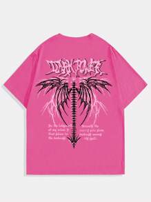 ROMWE MEN Grunge Punk Áo thun nam tay ngắn cổ tròn in họa tiết đơn giản - Màu Hồng Tươi - Xem 1