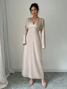 Elenzga Vestido de manga tipo murciélago de unicolor elegante para mujer en primavera y otoño