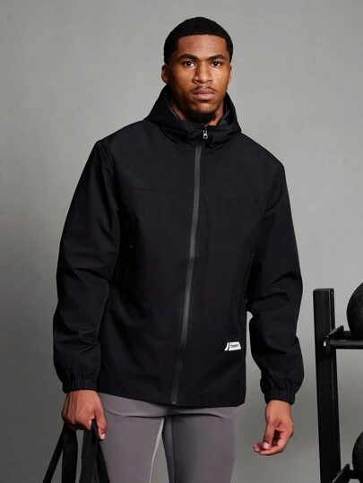 Manfinity Sport Corelite 男友风男士字母印花长袖休闲连帽运动夹克运动外套