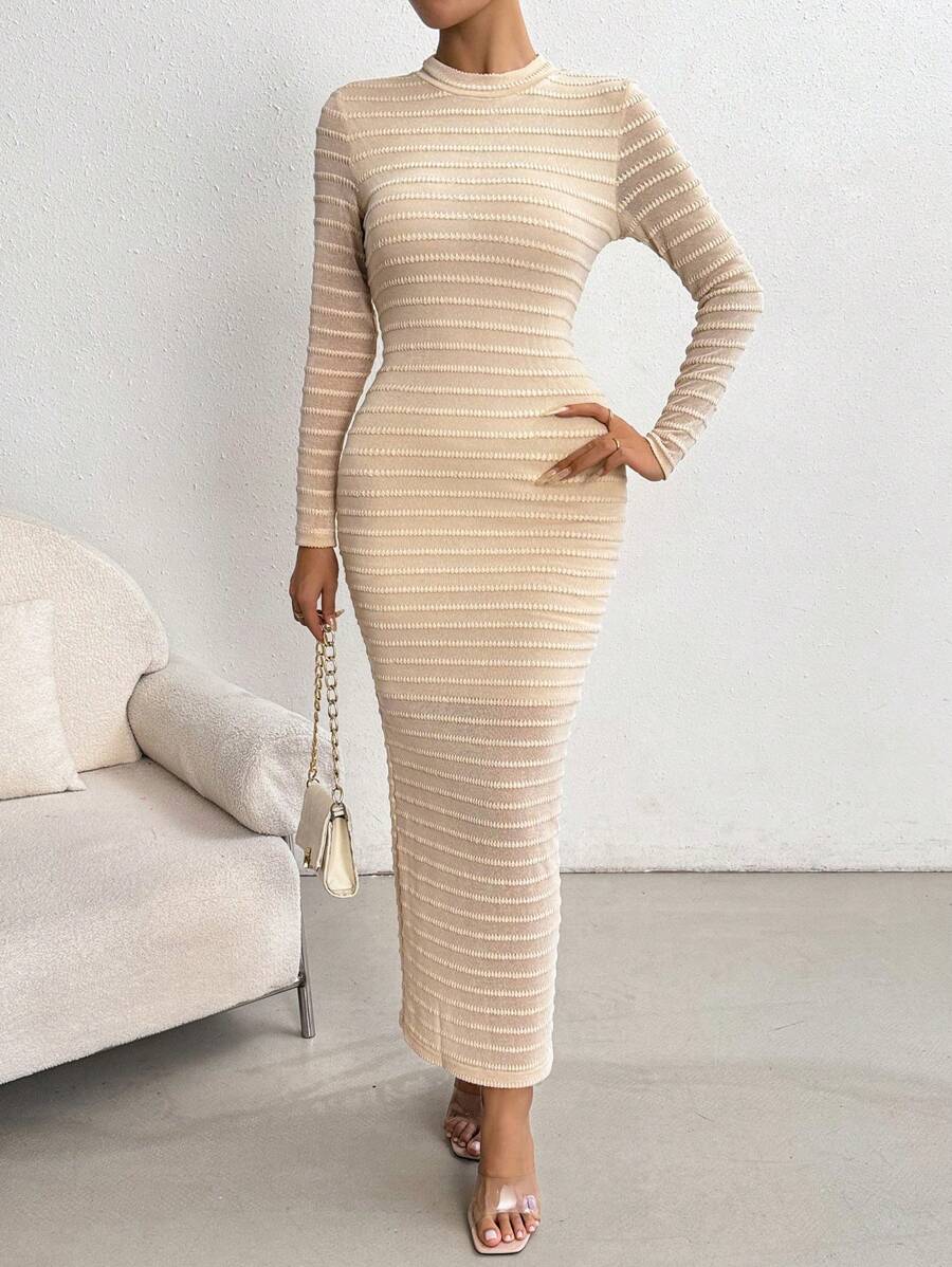 Chiquease Women Textured Knit Bodycon Mini Dress Fall Cloth For Women - Apricot - View 1