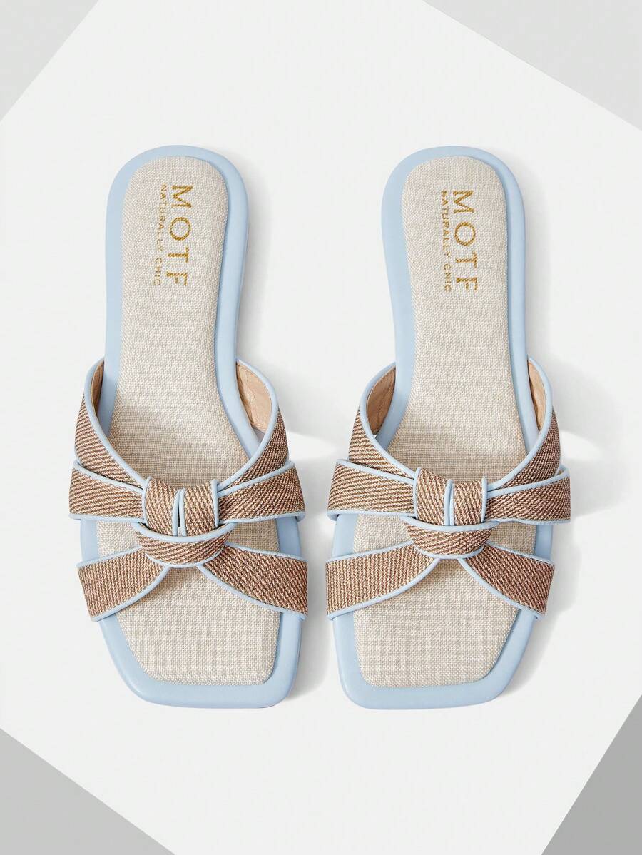 MOTF PREMIUM 女士舒适方头编织平底凉鞋万圣节圣诞节秋季情人节 - 淺藍色 - 查看 1