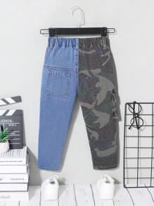 Jungen Farbblock Camo gewaschene Denim Jogger mit Cargo-Stil - Verschiedenfarbig - Übersicht 2