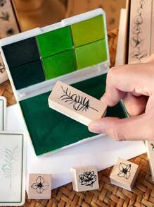 1set (Random) - Branches And Leaves Series Combination Stamp Set, Vintage Flower Pattern Wood Rubber Stamp, Small Wooden Stamp, Suitable For Craft, Scrapbook, Card Making, DIY, Painting, Hand Book - Brown - View 6