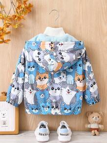 SHEIN Young Boy Casual Cute Animal Cartoon Print Hooded Zipper Jacket With Thermal Lined, Suitable For Outdoor Activities And Gatherings, Autumn/Spring - Multicolor - View 2