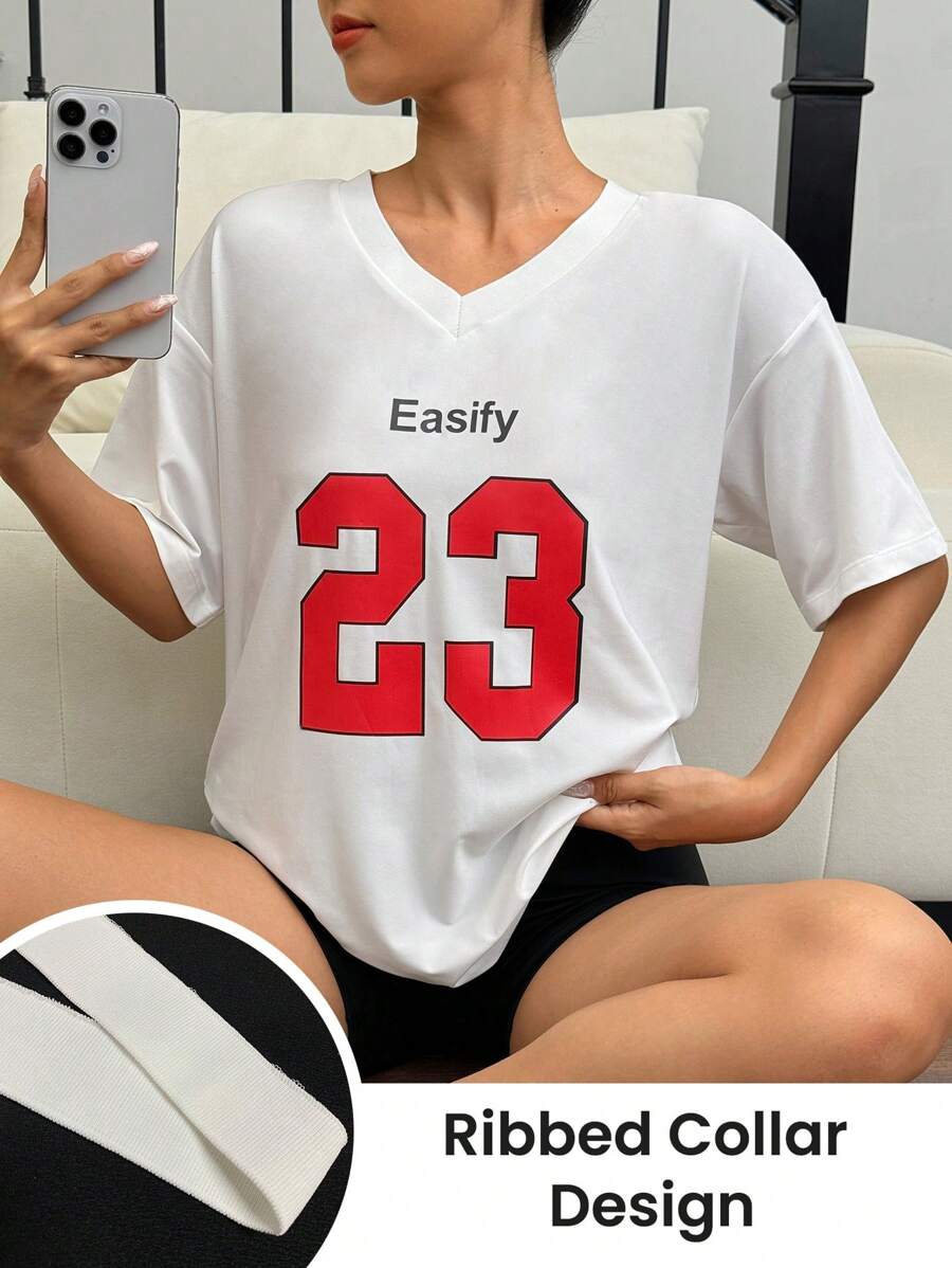 Streetz SHEIN Sport 女裝印花運動簡約日常T恤 - 白色 - 查看 1