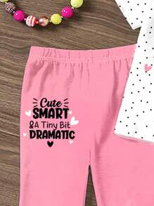 SHEIN ModeFlare Wear 2 chiếc áo phông cổ tròn họa tiết hoạt hình thường ngày cho bé gái trở lại trường và bộ quần ống loe, phù hợp cho mùa hè và mùa thu - Nhiều màu - Xem 4