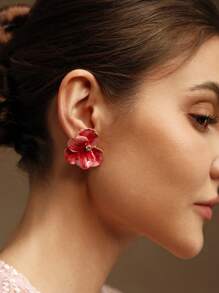 Anewsta Mạ vàng trước 18K - Hoa tai hoa hồng sơn dầu siêu tiên Valentine, Mẹ, Mẹ, Ngày của Mẹ, Quà tặng - Hồng - Xem 4