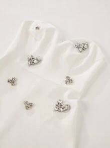 Anewsta 2024 Spring Summer New Arrival Pearl Decor White Open Shoulder Dress - White - View 8