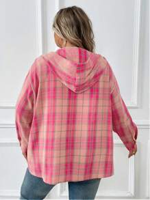 SHEIN CURVE+ 大码格子印花落肩连帽衬衫 - 彩色 - 查看 2