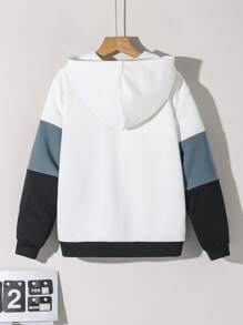 Tween Boys' Casual & Comfortable Contrast Panel Letter Printed Hoodie Jacket,In Fall/Winter - Dusty Blue - View 2