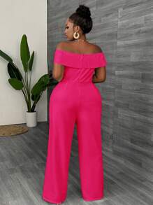 Slaydiva Plus Size Elegant Solid Color Off-Shoulder Slim Fit Jumpsuit For Women, White, Summer