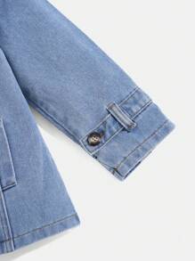 Young Girl Elegant Long Denim Padded Coat For Winter - Medium Wash - View 6