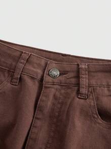 ROMWE Hippie Style Patchwork Print Flared Denim Jeans - Coffee Brown - View 3