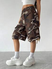 SHEIN Unity Quần short công sở mùa hè ống rộng in ngụy trang - Nhiều màu - Xem 7