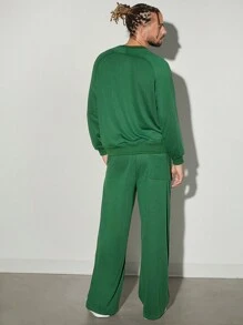 Hauture 男式圆领长袖 T 恤和运动裤套装 - 墨綠色 - 查看 4