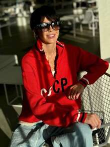 INAWLY Women's Casual Long Sleeve Sweater With Letter Pattern, Knit Pullover Fall Winter - Red - View 3