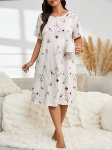 Plus Size Váy ngắn tay in hoa thông thường làm mát thoáng khí - Nhiều màu - Xem 4