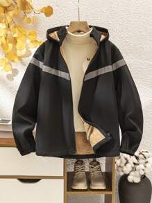 Tween Boy Autumn High Collar Reflective Strap Jacket - Black - View 7