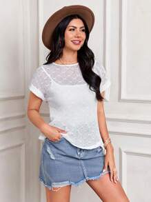 SHEIN LUNE Camiseta holgada de lino para mujer con mangas murciélago casuales