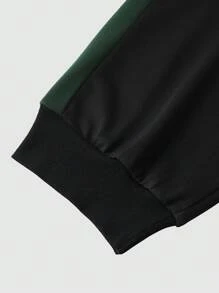 Manfinity Homme Plus Size Men's Striped Letter Print Crew Neck Sweatshirt And Contrast Color Drawstring Straight Pants Set - Multicolor - View 8