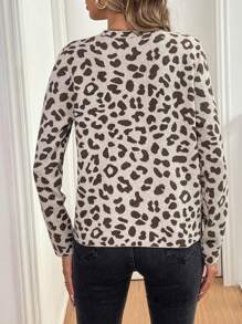 EMERY ROSE Leopard Print Button Up Casual Cardigan, For Spring & Fall - Multicolor - View 2