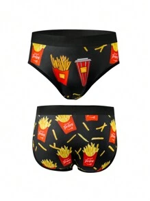 Manfinity Calzoncillos sencillos de hombre con estampado de patatas fritas a la francesa