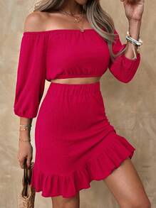 EURMUSE Summer Top And Skirt Mini Vacation Green Set - Hot Pink - View 4