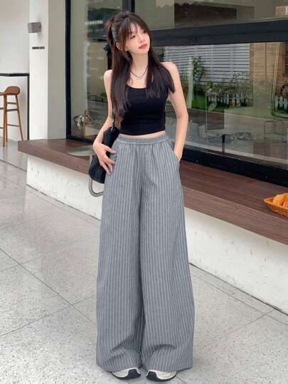 DAZY 女士条纹印花休闲直筒裤