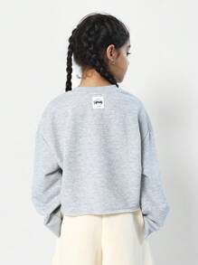 SUMWON Athleisure Essential Drop Shoulder Weekend Loungewear Gym Sport Athletic School Fall Winter Youth Casual Workout Pullover Raw Edge Crop Sweatshirt