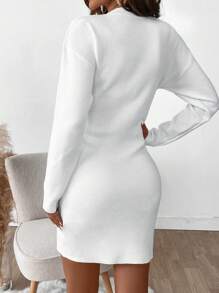 SHEIN Clasi 女士纯色简约长袖简约休闲连衣裙 - 白色 - 查看 2