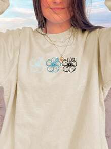 INAWLY Sudadera holgada de cuello redondo con estampado floral y manga larga para mujer