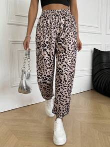 SHEIN EZwear Women's Elastic Waist Casual Stylish Leopard Print Cuff Sweatpants - Multicolor - View 7