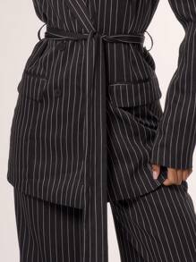 MUSERA Old Money Business V Neck Pinstripe Blazer Tie Dress Elegant Business Casual Summer Spring Vacation Graduation Prom Wedding Guest Birthday Vacation - Black - View 5