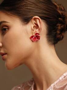 Anewsta Mạ vàng trước 18K - Hoa tai hoa hồng sơn dầu siêu tiên Valentine, Mẹ, Mẹ, Ngày của Mẹ, Quà tặng - Hồng - Xem 8