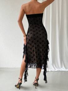 Chiquease Women's Lace Strapless Ruffled Hem Dress - Black - View 2