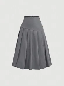 SHEIN MOD Falda plisada midi de estilo universitario vintage gris para mujeres, ropa de vuelta al colegio, ropa de mujer de otoño, estilo "old money", atuendos de maestra, ropa formal de mujer, vestidos casuales de mujer, falda escolar - Gris - Ver 1