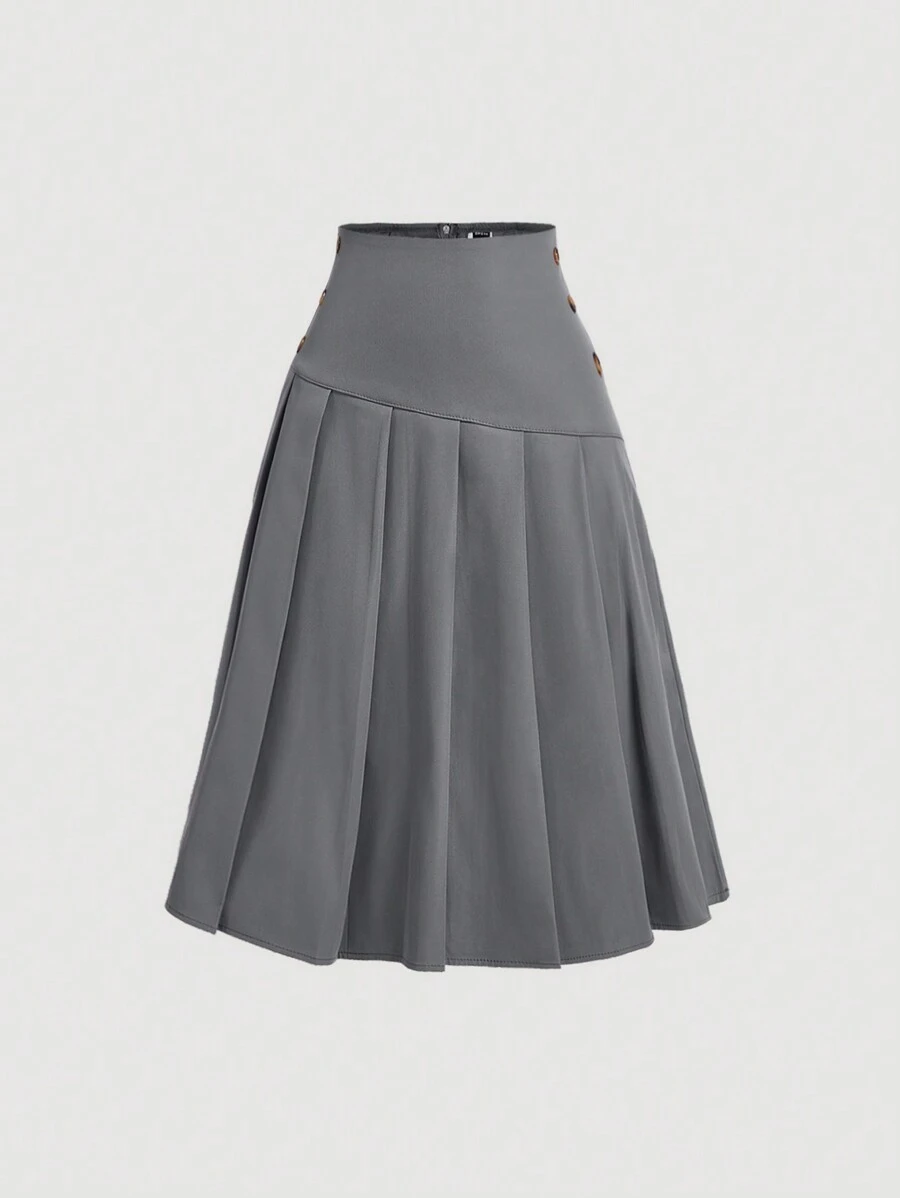 SHEIN MOD Falda plisada midi de estilo universitario vintage gris para mujeres, ropa de vuelta al colegio, ropa de mujer de otoño, estilo "old money", atuendos de maestra, ropa formal de mujer, vestidos casuales de mujer, falda escolar - Gris - Ver 1