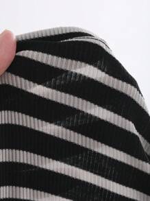 DAZY 秋季新款条纹圆领长袖休闲时尚T恤，秋季女装 - 黑色 - 查看 8