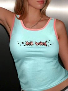 INAWLY 字母圖形對比綁定背心 - 藍色 - 查看 1