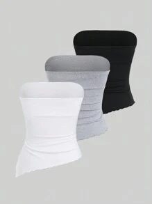 Sweetra Parte superior tipo bandeau de unicolor y estilo Y2K para mujeres - Gris Claro - Ver 2