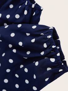 EMERY ROSE 女式圆领长袖波点连衣裙，收腰喇叭下摆，优雅大方的长款女装 - 寶藍色 - 查看 6