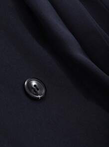 FRIFUL Women's Solid Color Double-Breasted Long Casual Jacket, Spring Autumn Women Coats - Navy Blue - View 9