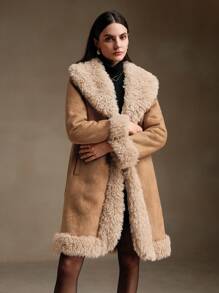 Anewsta 毛边修腰中长款女士常规夹克 - 米色 - 查看 3