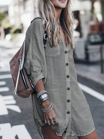 Women's Solid Color Simple Casual Long Sleeve Button-Up Shirt