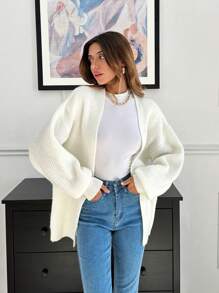 EURMUSE Brush Yarn Cardigan With Belt - Apricot - View 1