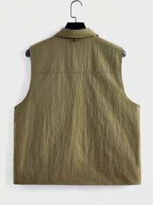 Manfinity Hypemode Chaleco sin mangas de unicolor para hombres con cuello y cremallera frontal, ropa casual diaria