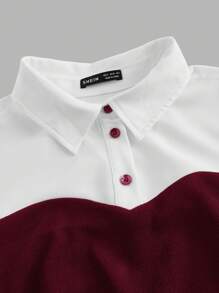 SHEIN EZwear 酒红色编织二合一修身女式衬衫，长袖上衣 - 酒紅色 - 查看 4